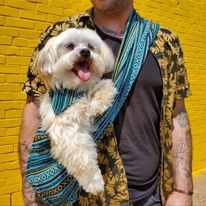 Dog Sling Carrier Peacock Blue 100% Organic Cotton For Cats too
